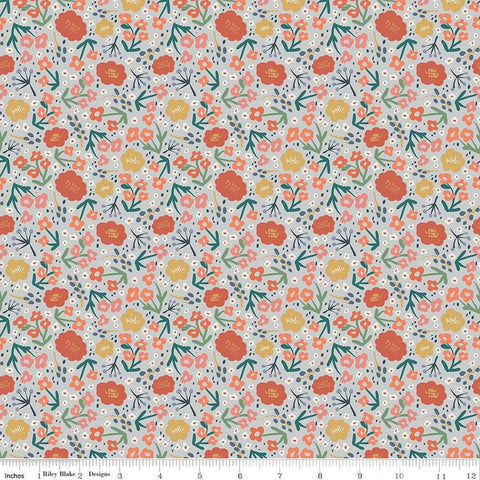 Image of Ivy Reese Flower Dusk quilting cotton fabric by Deena Rutter for Riley Blake Designs. Features flowers on a gray background. Cute Little Fabric Shop