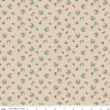 Image of Ivy Reese Berry Branches Latte quilting cotton fabric by Deena Rutter for Riley Blake Designs. Features berries on a tan background. Cute Little Fabric Shop
