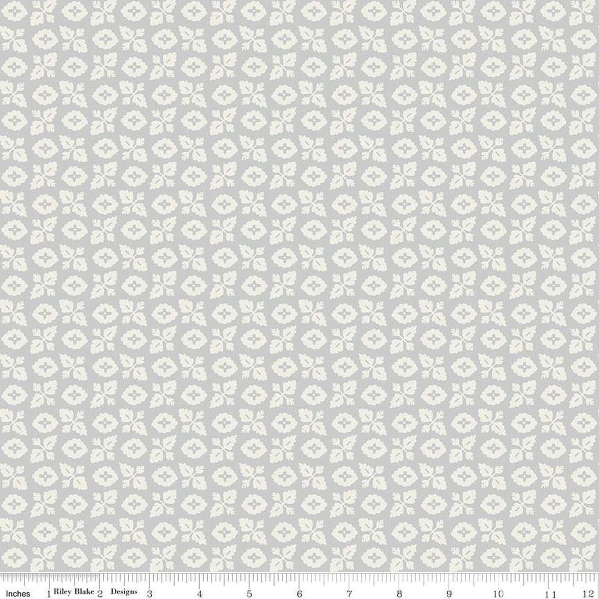 Image of Ivy Reese Garden Dusk quilting cotton fabric by Deena Rutter for Riley Blake Designs. Features leaves on a gray background. Cute Little Fabric Shop
