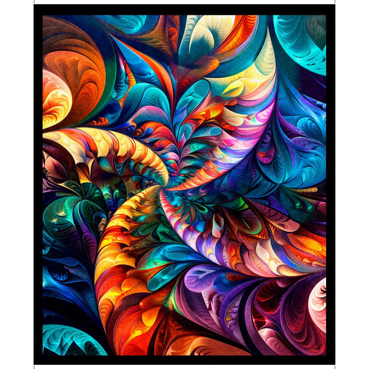 Bedazzled Fractal Panel 31120 Multi X - QT Fabrics - Abstract Swirl Geometric Bright - Quilting Cotton Fabric
