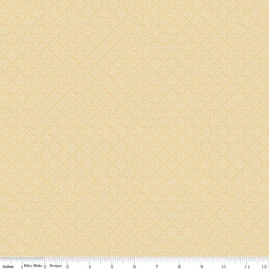 Image of Juju's Petals Dots Yellow quilting cotton fabric by Judi Madsen for Riley Blake Designs. Features dots on a yellow background. Cute Little Fabric Shop