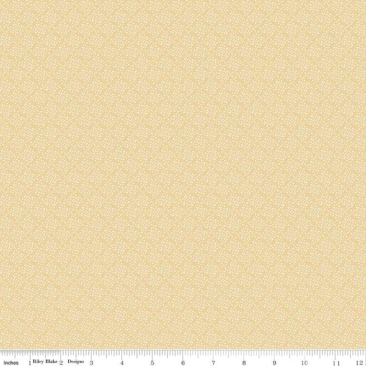 Image of Juju's Petals Dots Yellow quilting cotton fabric by Judi Madsen for Riley Blake Designs. Features dots on a yellow background. Cute Little Fabric Shop