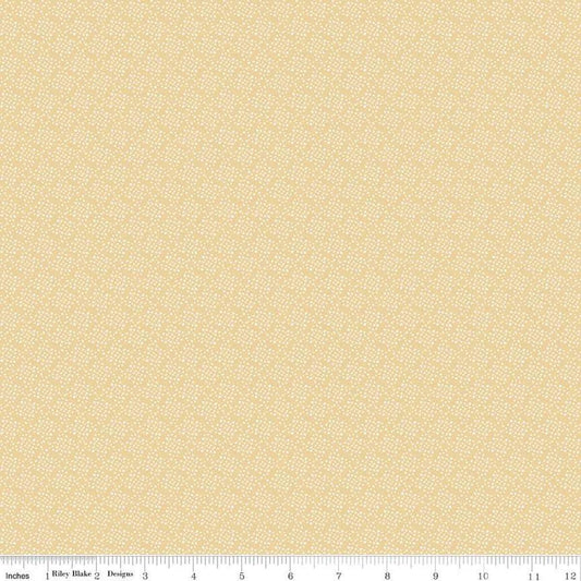Image of Juju's Petals Dots Yellow quilting cotton fabric by Judi Madsen for Riley Blake Designs. Features dots on a yellow background. Cute Little Fabric Shop
