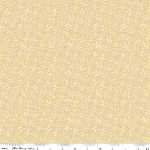 Image of Juju&#39;s Petals Dots Yellow quilting cotton fabric by Judi Madsen for Riley Blake Designs. Features dots on a yellow background. Cute Little Fabric Shop