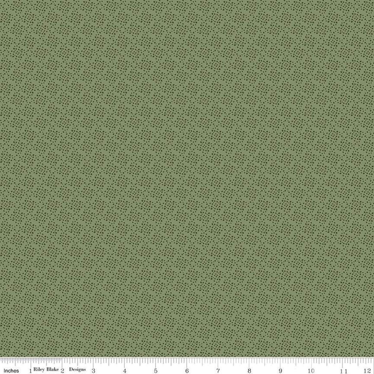 Image of Juju's Petals Dots Green quilting cotton fabric by Judi Madsen for Riley Blake Designs. Features dots on a green background. Cute Little Fabric Shop