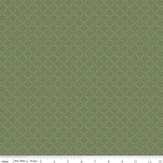 Image of Juju's Petals Dots Green quilting cotton fabric by Judi Madsen for Riley Blake Designs. Features dots on a green background. Cute Little Fabric Shop