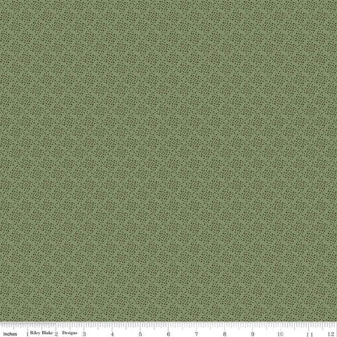 Image of Juju&#39;s Petals Dots Green quilting cotton fabric by Judi Madsen for Riley Blake Designs. Features dots on a green background. Cute Little Fabric Shop
