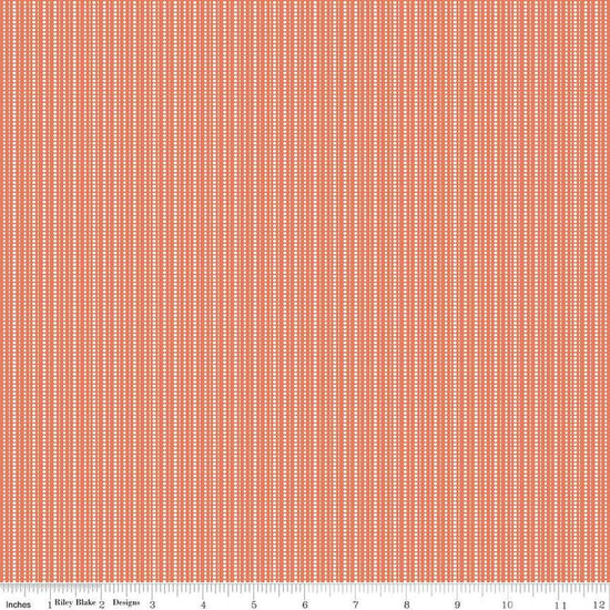 Image of Juju's Petals Stripes Orange quilting cotton fabric by Judi Madsen for Riley Blake Designs. Features stripes on an orange background. Cute Little Fabric Shop