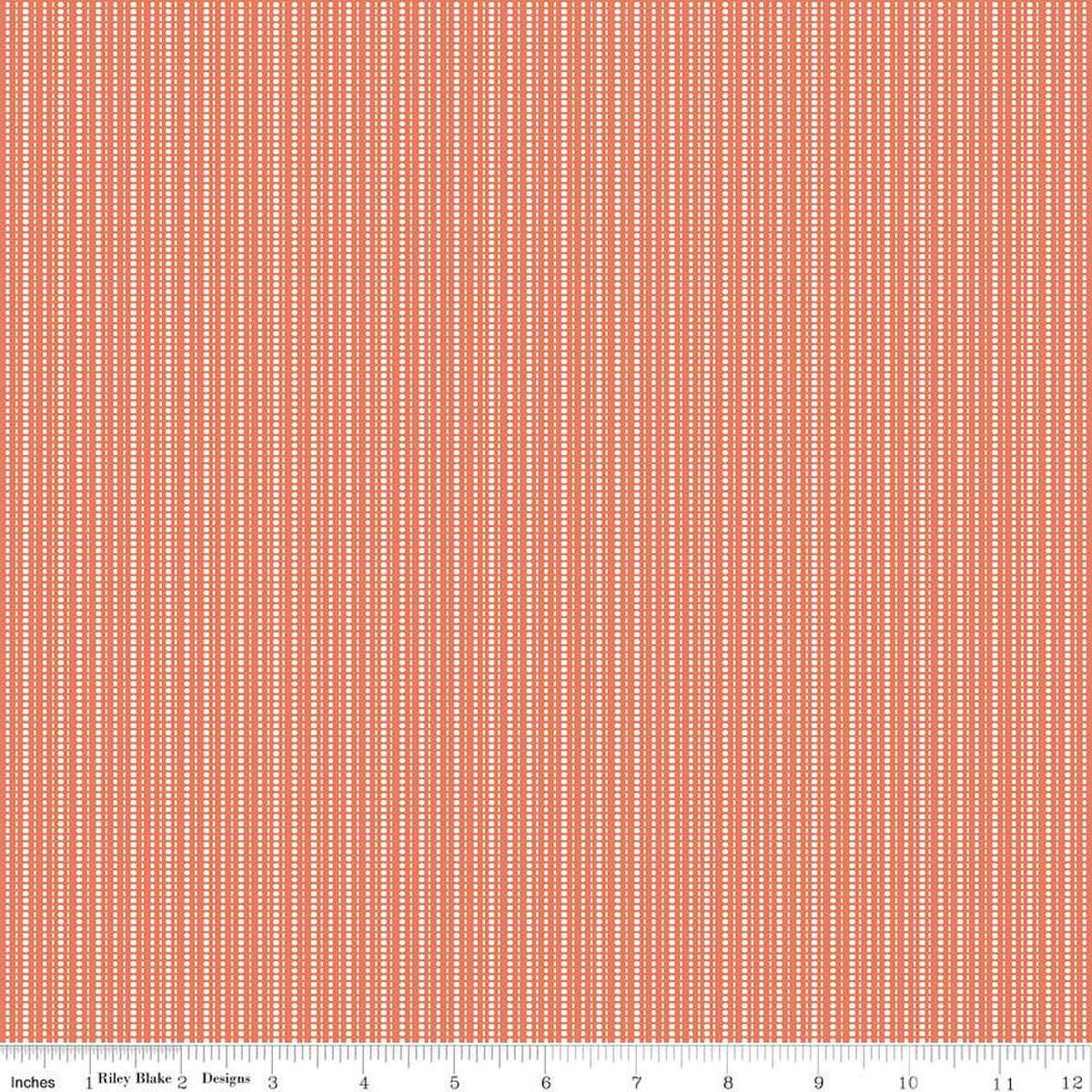 Image of Juju's Petals Stripes Orange quilting cotton fabric by Judi Madsen for Riley Blake Designs. Features stripes on an orange background. Cute Little Fabric Shop