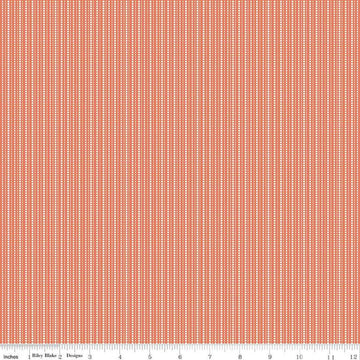 Image of Juju's Petals Stripes Orange quilting cotton fabric by Judi Madsen for Riley Blake Designs. Features stripes on an orange background. Cute Little Fabric Shop