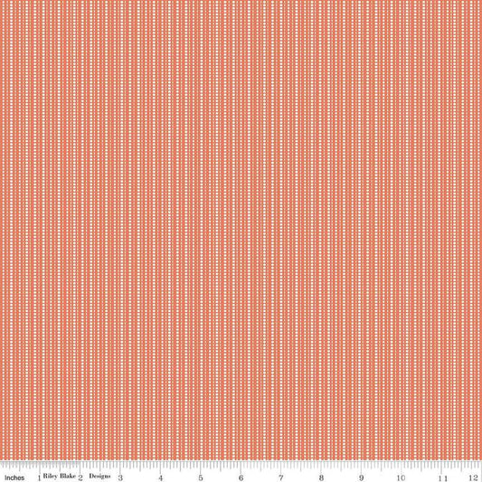 Image of Juju's Petals Stripes Orange quilting cotton fabric by Judi Madsen for Riley Blake Designs. Features stripes on an orange background. Cute Little Fabric Shop