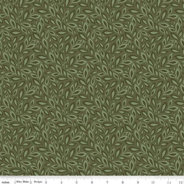 Image of Juju's Petals Leaves Green quilting cotton fabric by Judi Madsen for Riley Blake Designs. Features leaves on a green background. Cute Little Fabric Shop