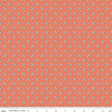 Image of Juju's Petals Calico Orange quilting cotton fabric by Judi Madsen for Riley Blake Designs. Features flowers on an orange background. Cute Little Fabric Shop