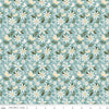 Image of Juju's Petals Dance Teal quilting cotton fabric by Judi Madsen for Riley Blake Designs. Features flowers on a blue background. Cute Little Fabric Shop
