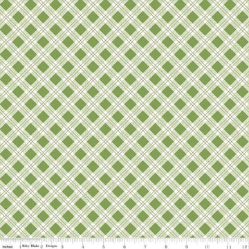 Bee Plaids Scarecrow C12020 Clover - Riley Blake Designs - Diagonal Plaid Green - Lori Holt - Quilting Cotton Fabric