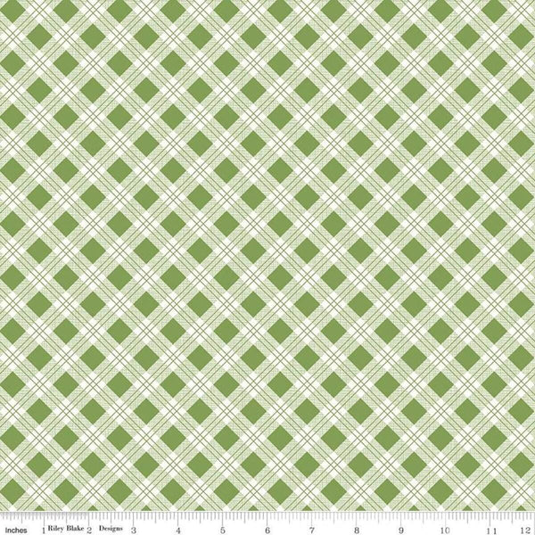 Bee Plaids Scarecrow C12020 Clover by Riley Blake Designs - Diagonal Plaid Green - Lori Holt - Quilting Cotton Fabric
