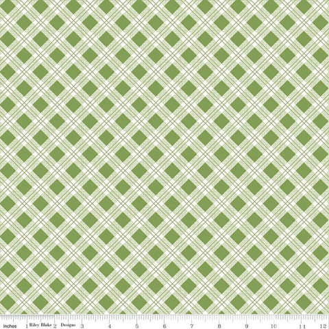 Bee Plaids Scarecrow C12020 Clover by Riley Blake Designs - Diagonal Plaid Green - Lori Holt - Quilting Cotton Fabric