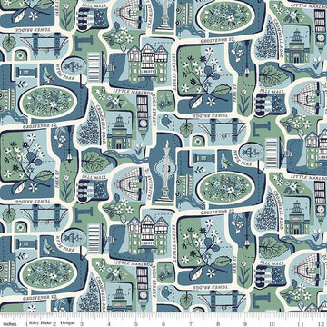 London Bouquet 01667421A Charming City A - Riley Blake Designs - Map City Roads - Liberty Fabrics - Quilting Cotton Fabric
