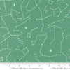 Image of the 321 Blast Off Constellation Neptune quilting cotton fabric by Moda Fabrics. Features stars on a green background. Cute Little Fabric Shop