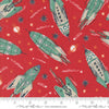Image of the 321 Blast Off Rockets Mars quilting cotton fabric by Moda Fabrics. Features vintage spaceships on a red background. Cute Little Fabric Shop