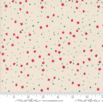 Image of the 321 Blast Off Stars Spacesuit quilting cotton fabric by Moda Fabrics. Features vintage stars on a white background. Cute Little Fabric Shop