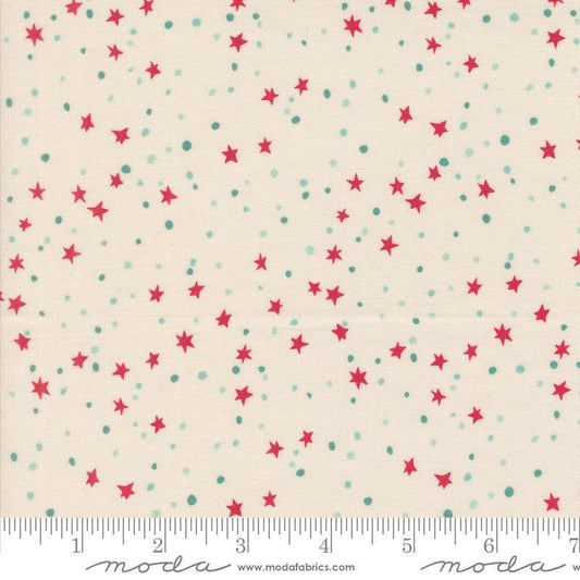 Image of the 321 Blast Off Stars Spacesuit quilting cotton fabric by Moda Fabrics. Features vintage stars on a white background. Cute Little Fabric Shop