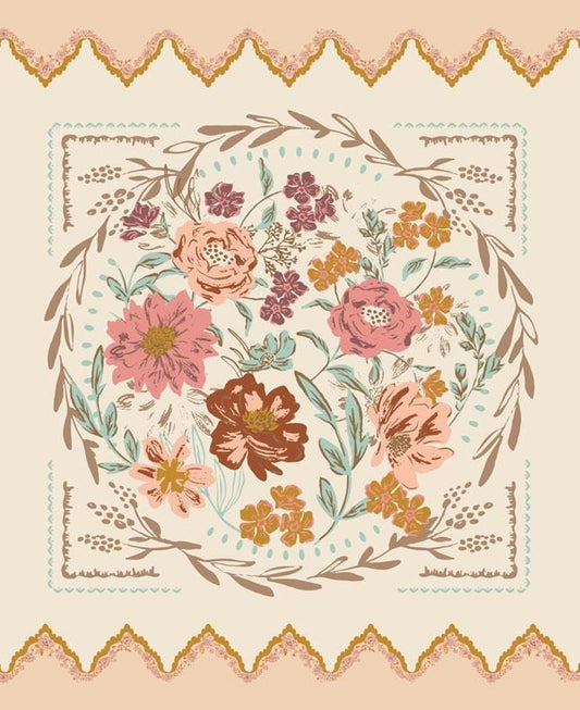 SALE Foraged, Found & Hand Me Down Eggshell Cream Floral Fabric Panel 45638 - Moda Quilting Cotton