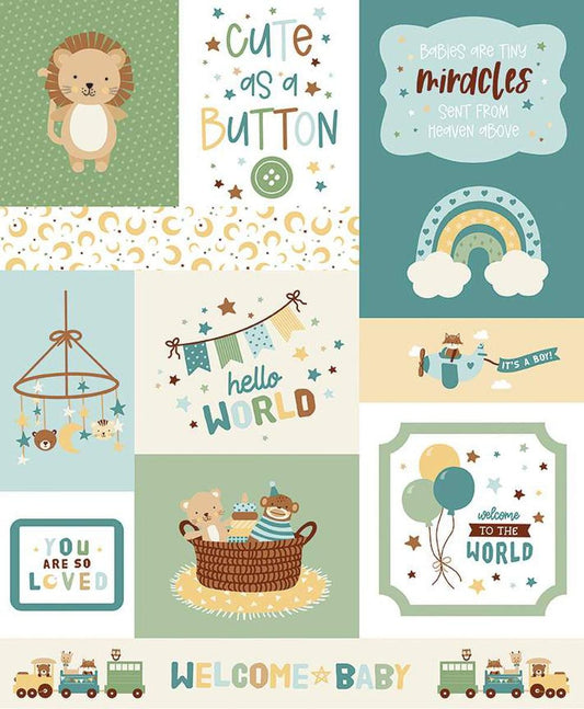 Baby Boy Cute as a Button Panel P16767 - Riley Blake Designs - Nursery Toys Child Children - Quilting Cotton Fabric