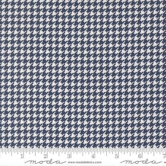 Image of Delightfully Yours Checks Navy quilting cotton fabric by Sherri & Chelsi for Moda Fabrics. Features houndstooth on a blue background. Cute Little Fabric Shop