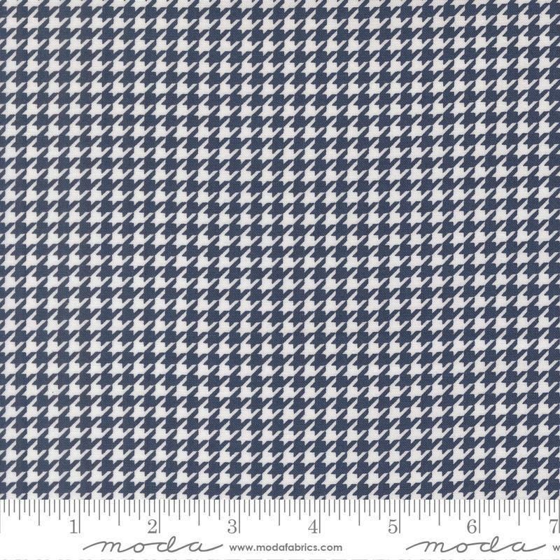 Image of Delightfully Yours Checks Navy quilting cotton fabric by Sherri & Chelsi for Moda Fabrics. Features houndstooth on a blue background. Cute Little Fabric Shop