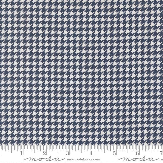 Image of Delightfully Yours Checks Navy quilting cotton fabric by Sherri & Chelsi for Moda Fabrics. Features houndstooth on a blue background. Cute Little Fabric Shop