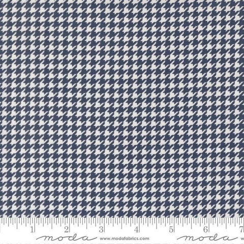 Image of Delightfully Yours Checks Navy quilting cotton fabric by Sherri & Chelsi for Moda Fabrics. Features houndstooth on a blue background. Cute Little Fabric Shop