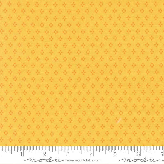 Image of Delightfully Yours Dots Buttercup quilting cotton fabric by Sherri & Chelsi for Moda Fabrics. Features dots on a yellow background. Cute Little Fabric Shop