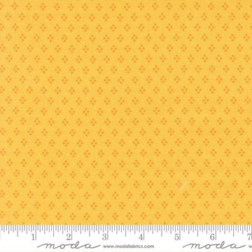 Image of Delightfully Yours Dots Buttercup quilting cotton fabric by Sherri & Chelsi for Moda Fabrics. Features dots on a yellow background. Cute Little Fabric Shop