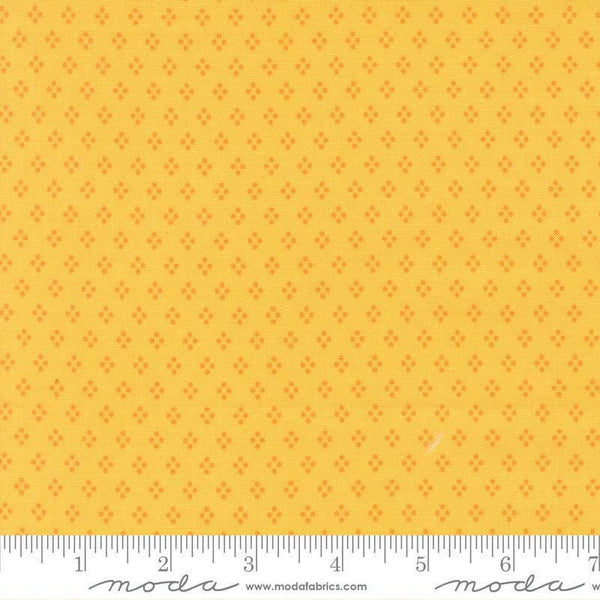 Image of Delightfully Yours Dots Buttercup quilting cotton fabric by Sherri & Chelsi for Moda Fabrics. Features dots on a yellow background. Cute Little Fabric Shop