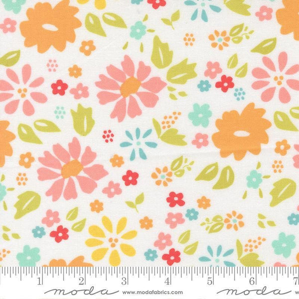 Image of Delightfully Yours Floral Cloud quilting cotton fabric by Sherri & Chelsi for Moda Fabrics. Features flowers on an off-white background. Cute Little Fabric Shop
