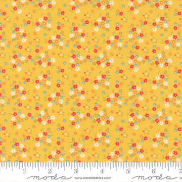 Image of Delightfully Yours Posie Buttercup quilting cotton fabric by Sherri & Chelsi for Moda Fabrics. Features flowers on a yellow background. Cute Little Fabric Shop