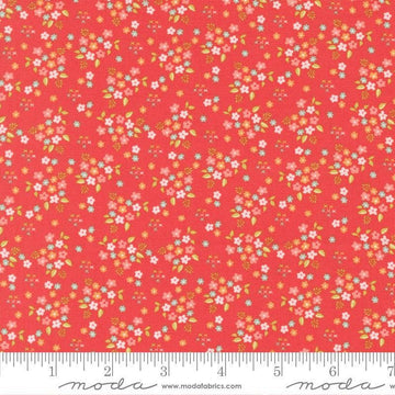 Image of Delightfully Yours Posie Geranium quilting cotton fabric by Sherri & Chelsi for Moda Fabrics. Features flowers on a red background. Cute Little Fabric Shop