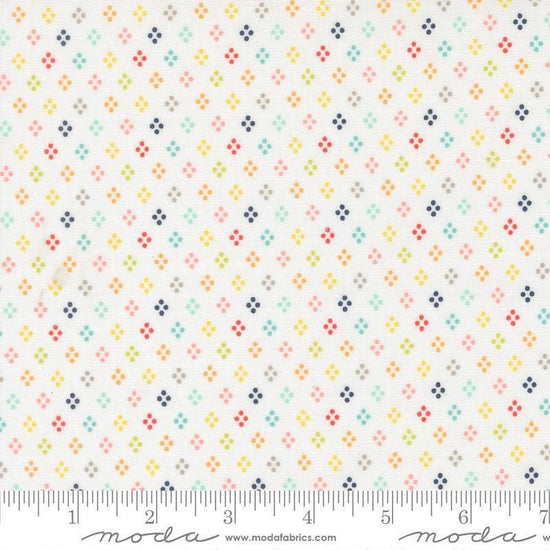 Image of Delightfully Yours Dots Cloud quilting cotton fabric by Sherri & Chelsi for Moda Fabrics. Features dots on an off-white background. Cute Little Fabric Shop