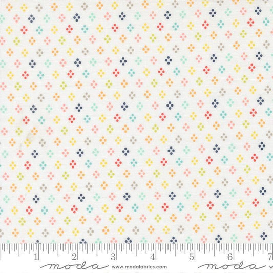 Image of Delightfully Yours Dots Cloud quilting cotton fabric by Sherri & Chelsi for Moda Fabrics. Features dots on an off-white background. Cute Little Fabric Shop