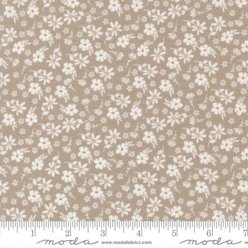 Image of Delightfully Yours Blossoms Stone quilting cotton fabric by Sherri & Chelsi for Moda Fabrics. Features flowers on a gray background. Cute Little Fabric Shop