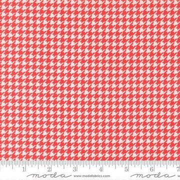 Image of Delightfully Yours Checks Geranium quilting cotton fabric by Sherri & Chelsi for Moda Fabrics. Features houndstooth on a red background. Cute Little Fabric Shop