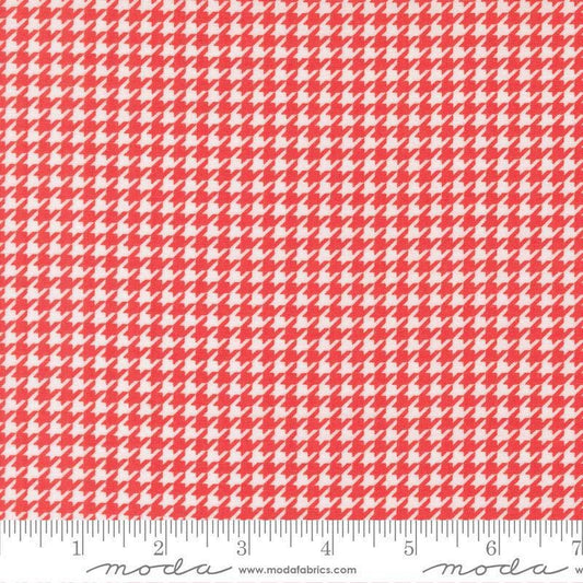 Image of Delightfully Yours Checks Geranium quilting cotton fabric by Sherri & Chelsi for Moda Fabrics. Features houndstooth on a red background. Cute Little Fabric Shop