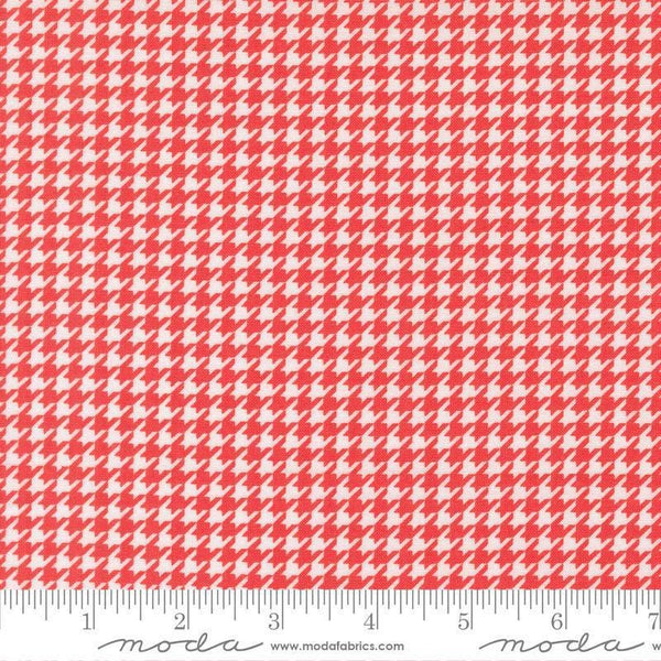Image of Delightfully Yours Checks Geranium quilting cotton fabric by Sherri & Chelsi for Moda Fabrics. Features houndstooth on a red background. Cute Little Fabric Shop