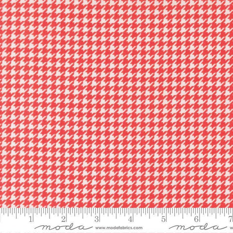 Image of Delightfully Yours Checks Geranium quilting cotton fabric by Sherri & Chelsi for Moda Fabrics. Features houndstooth on a red background. Cute Little Fabric Shop