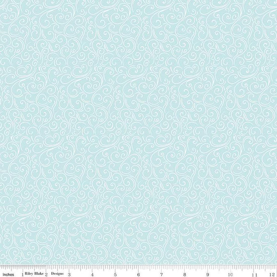 Image of Flannel Winter Magic Magic Swirls Aqua flannel cotton fabric by Dani Mogstad for Riley Blake Designs. Features swirls on a blue background. Cute Little Fabric Shop