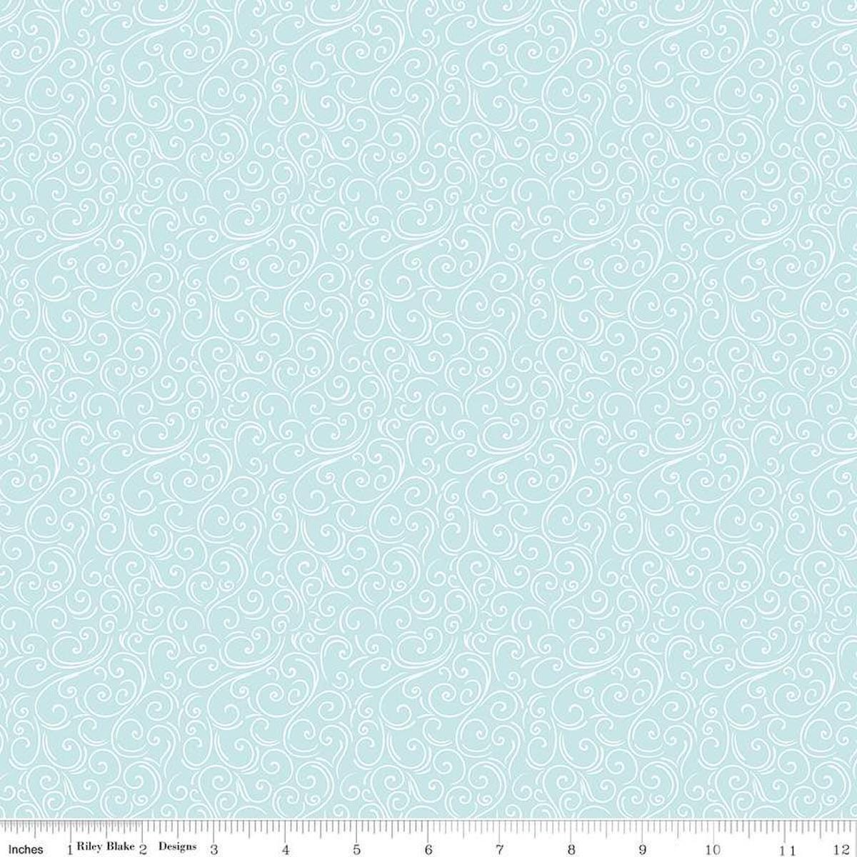 Image of Flannel Winter Magic Magic Swirls Aqua flannel cotton fabric by Dani Mogstad for Riley Blake Designs. Features swirls on a blue background. Cute Little Fabric Shop