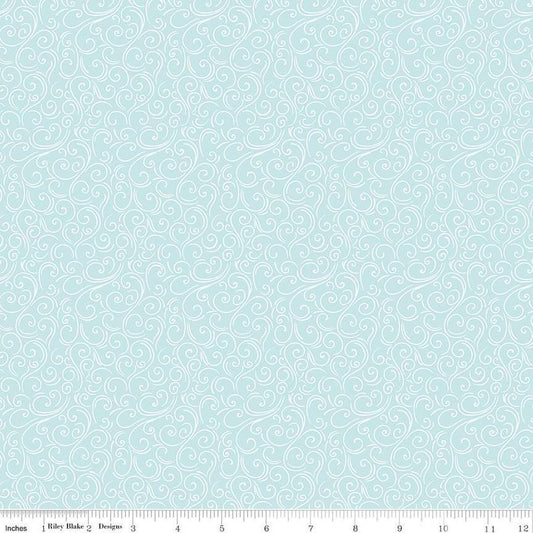 Image of Flannel Winter Magic Magic Swirls Aqua flannel cotton fabric by Dani Mogstad for Riley Blake Designs. Features swirls on a blue background. Cute Little Fabric Shop