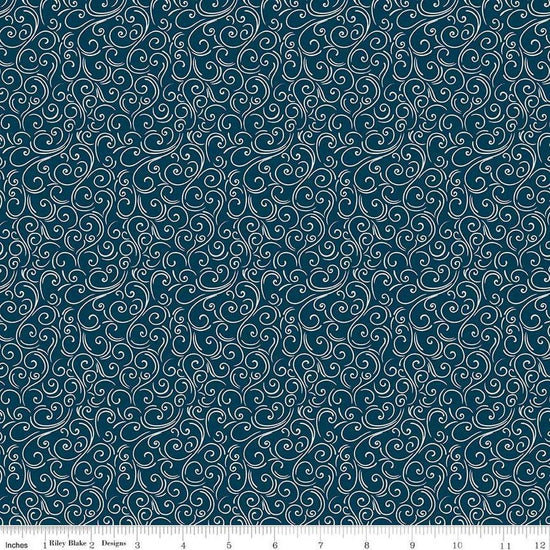 Image of Flannel Winter Magic Magic Swirls Navy flannel cotton fabric by Dani Mogstad for Riley Blake Designs. Features swirls on a blue background. Cute Little Fabric Shop