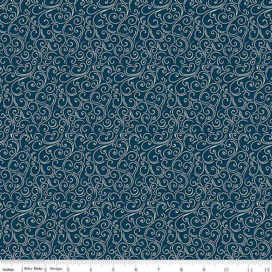 Image of Flannel Winter Magic Magic Swirls Navy flannel cotton fabric by Dani Mogstad for Riley Blake Designs. Features swirls on a blue background. Cute Little Fabric Shop